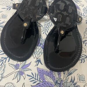Tory Burch Black Sandals with Iconic Medallion